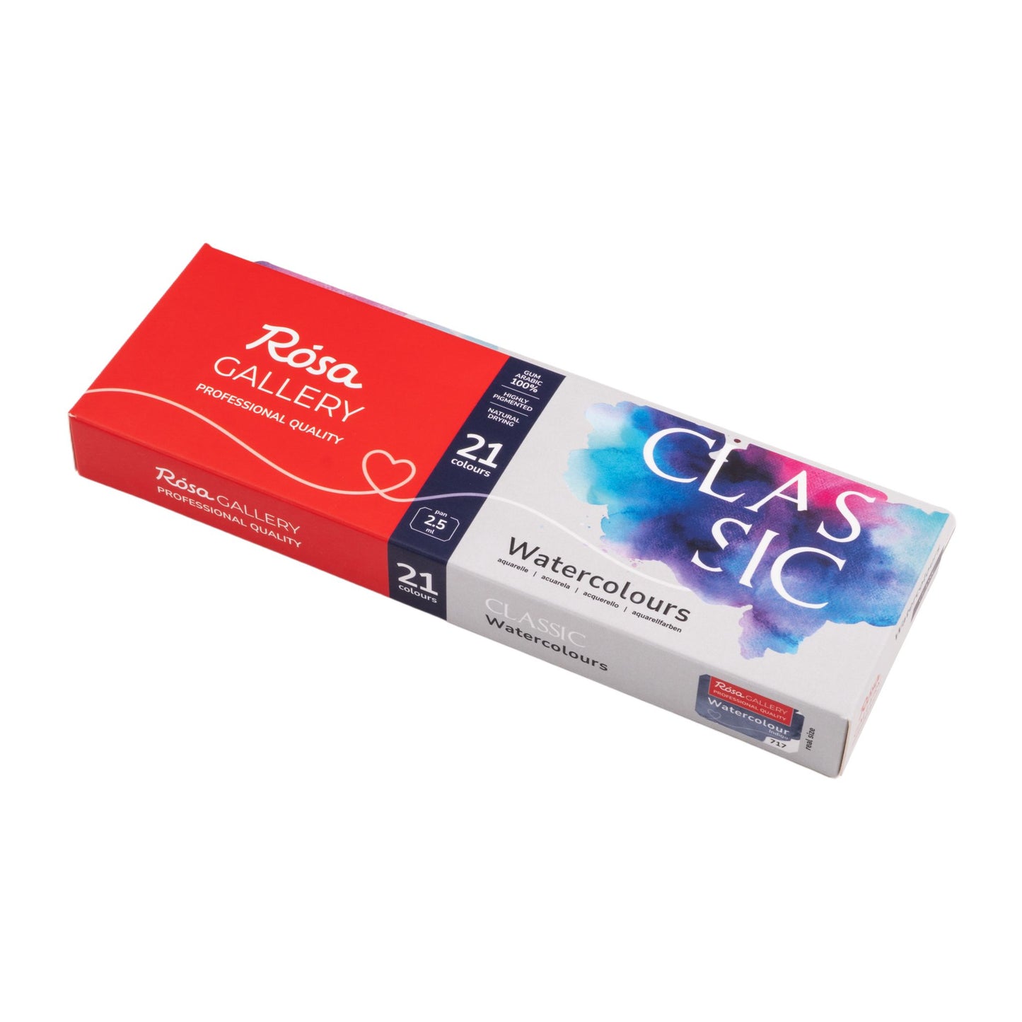 ROSA Gallery Classic Watercolour Set — 21 Full Pans 2.5ml, Red Metal Case, Professional Artist Quality Watercolours, Made in Ukraine