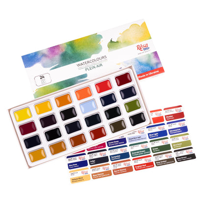 ROSA Studio Plein Air Watercolour Set, 16 or 24 Colours, 2.5ml Pans, Cardboard, Made in Ukraine