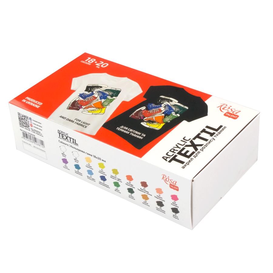 ROSA Talent STYLE Fabric Paint Set — 9, 12 or 18 Colours 20ml, Acrylic Paint for Clothes & Denim, UK