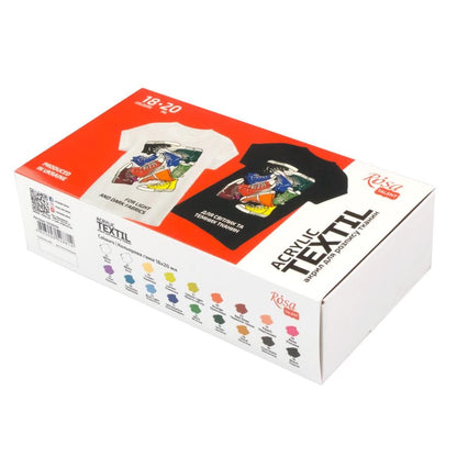 ROSA Talent STYLE Fabric Paint Set — 9, 12 or 18 Colours 20ml, Acrylic Paint for Clothes & Denim, UK