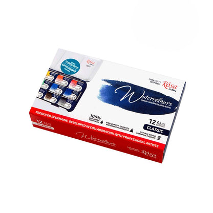 ROSA Gallery Classic Watercolour Set, 12 or 21 Full Pans, 2.5ml, Turquoise Metal Case, Ukraine