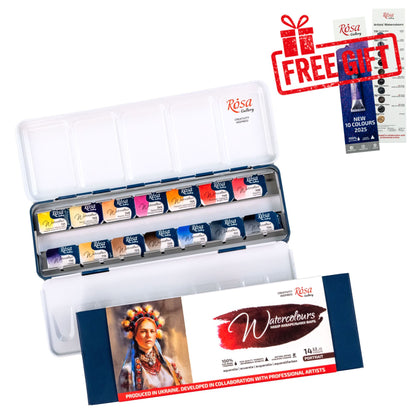 ROSA Gallery Portrait Watercolour Set, 14 Colours, Skin Tone Palette, Metal Tin, Artist Gift