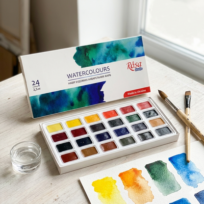 ROSA Studio Watercolour Paint Set — 16, 24 or 32 Colours, 2.5ml Full Pans, Beginner Artist Gift