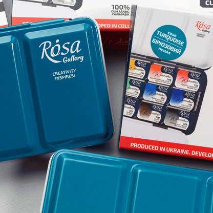 ROSA Gallery Classic Watercolour Set, 12 or 21 Full Pans, 2.5ml, Turquoise Metal Case, Ukraine