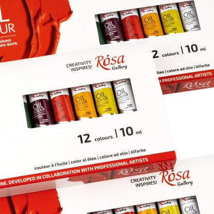 ROSA Gallery Oil Paint Set, 12 Colours, 10ml Tubes, Beginner Artist Gift, Made in Ukraine