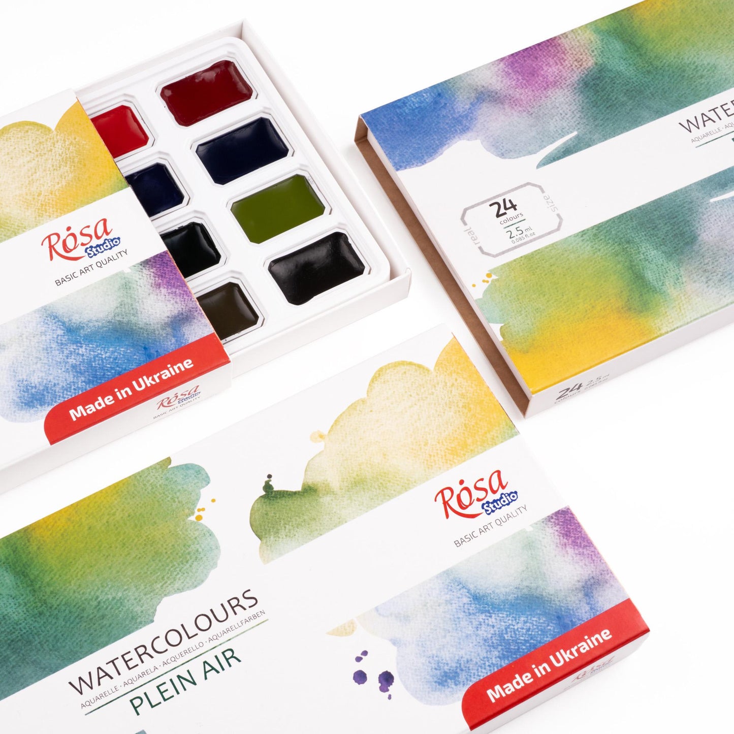 ROSA Studio Plein Air Watercolour Set, 16 or 24 Colours, 2.5ml Pans, Cardboard, Made in Ukraine