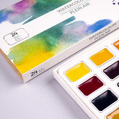ROSA Studio Plein Air Watercolour Set, 16 or 24 Colours, 2.5ml Pans, Cardboard, Made in Ukraine