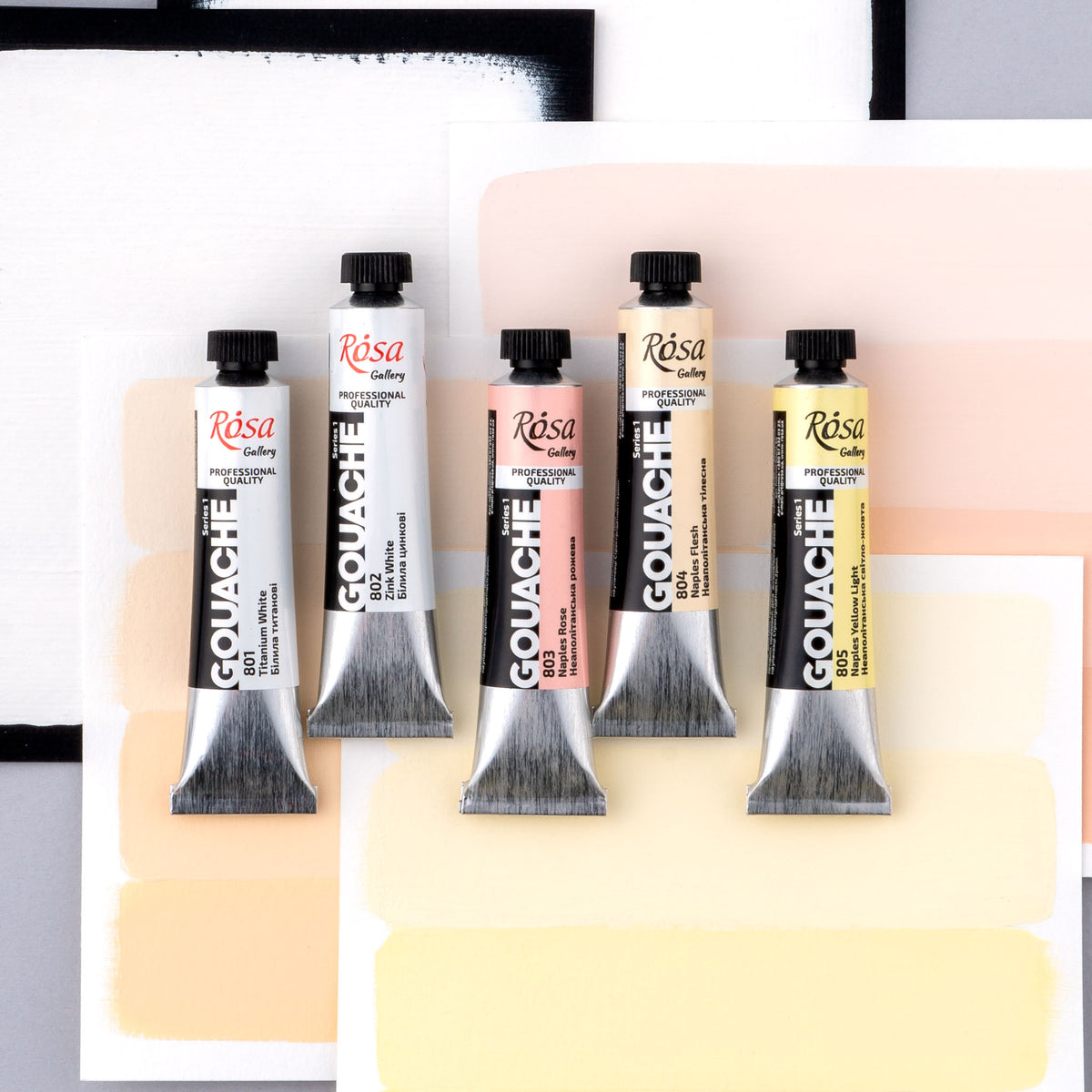 Four tubes of Gouache acrylic paint by Rоsa Gallery. Yellow and white tones 