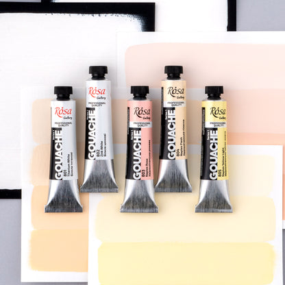 Four tubes of Gouache acrylic paint by Rоsa Gallery. Yellow and white tones 