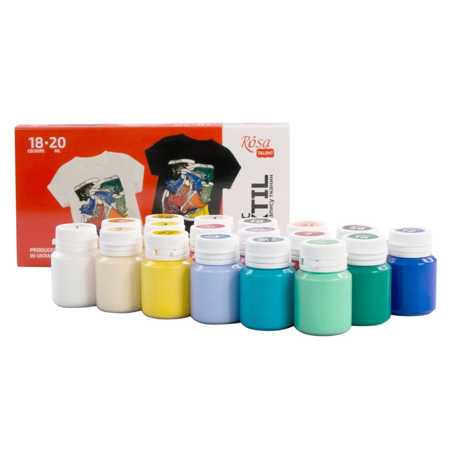 ROSA Talent STYLE Fabric Paint Set — 9, 12 or 18 Colours 20ml, Acrylic Paint for Clothes & Denim, UK