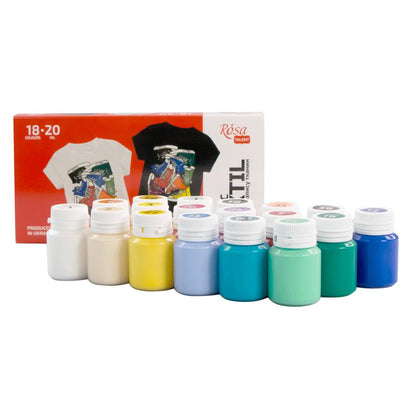 ROSA Talent STYLE Fabric Paint Set — 9, 12 or 18 Colours 20ml, Acrylic Paint for Clothes & Denim, UK