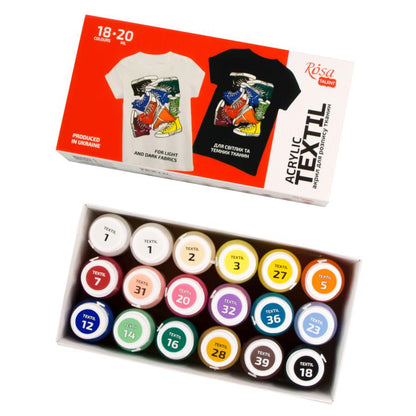 ROSA Talent STYLE Fabric Paint Set — 9, 12 or 18 Colours 20ml, Acrylic Paint for Clothes & Denim, UK