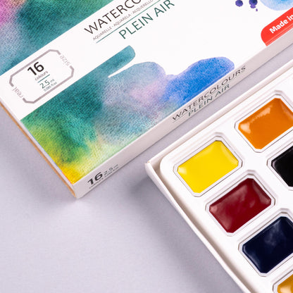 ROSA Studio Plein Air Watercolour Set, 16 or 24 Colours, 2.5ml Pans, Cardboard, Made in Ukraine