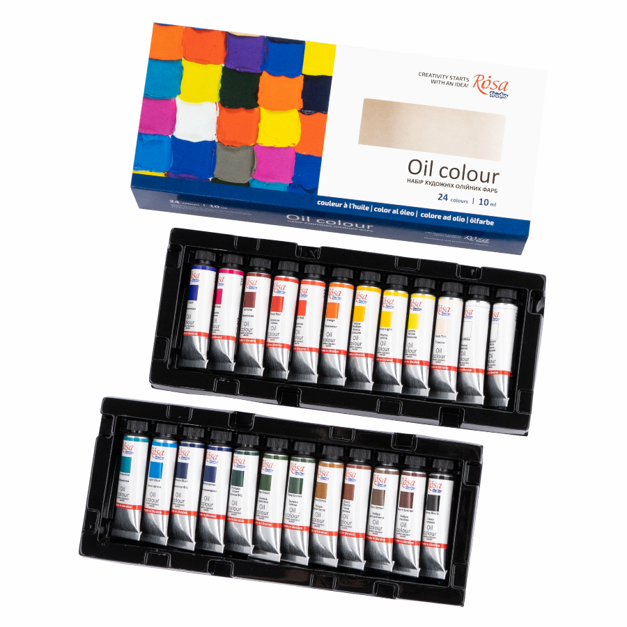 ROSA Studio Oil Paint Starter Set — 24 Colours 10ml Tubes, Beginner Oil Painting Kit, Made Ukraine