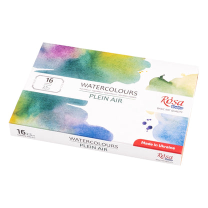 ROSA Studio Plein Air Watercolour Set, 16 or 24 Colours, 2.5ml Pans, Cardboard, Made in Ukraine