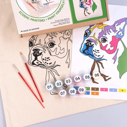 ROSA Talent DIY Tote Bag Colouring Kit — Vibrant Pug Design, Eco Cotton Shopper, Paint Your Own Bag
