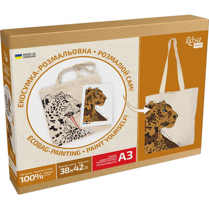 ROSA Talent DIY Tote Bag Colouring Kit — Leopard Design, Eco Cotton Shopper, Paint Your Own Bag