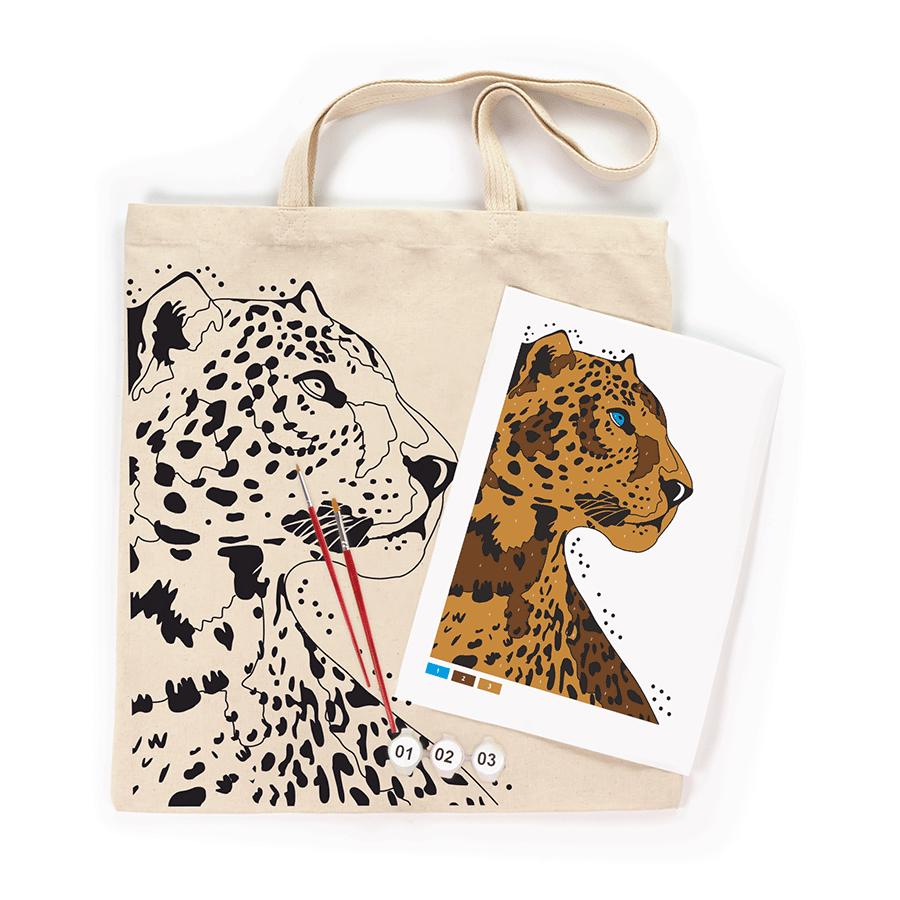 ROSA Talent DIY Tote Bag Colouring Kit — Leopard Design, Eco Cotton Shopper, Paint Your Own Bag