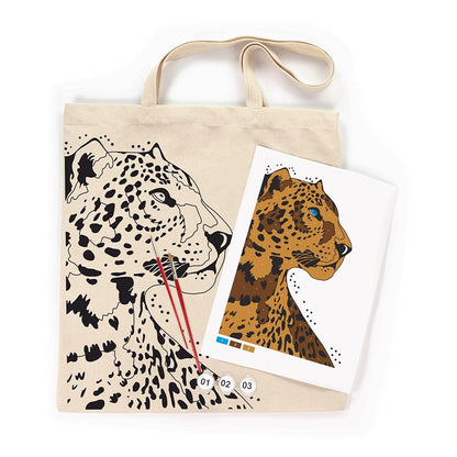 ROSA Talent DIY Tote Bag Colouring Kit — Leopard Design, Eco Cotton Shopper, Paint Your Own Bag