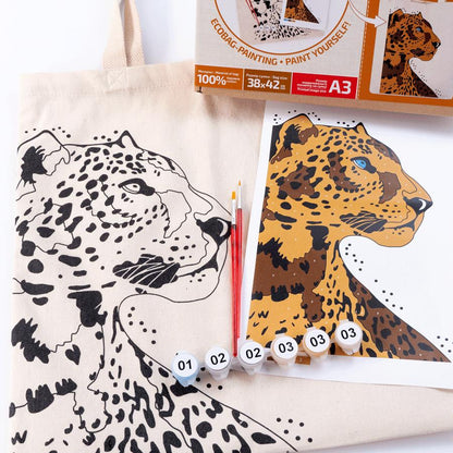 ROSA Talent DIY Tote Bag Colouring Kit — Leopard Design, Eco Cotton Shopper, Paint Your Own Bag