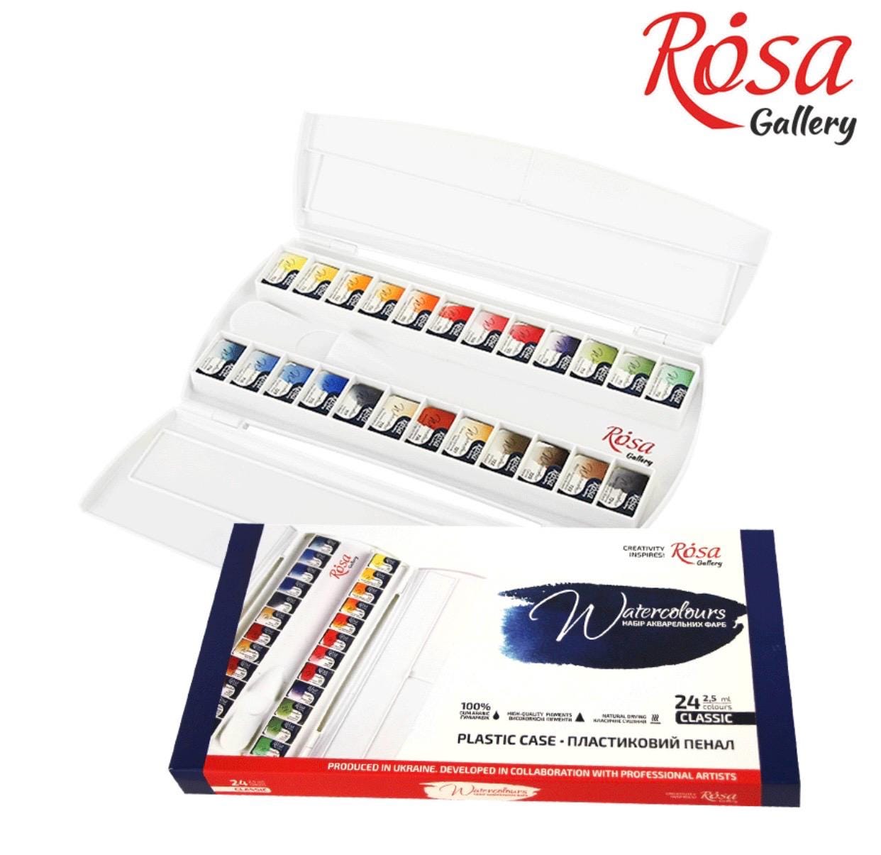 ROSA Gallery Classic Watercolour Set — 24 Full Pans 2.5ml, Plastic Travel Case, Professional Artist