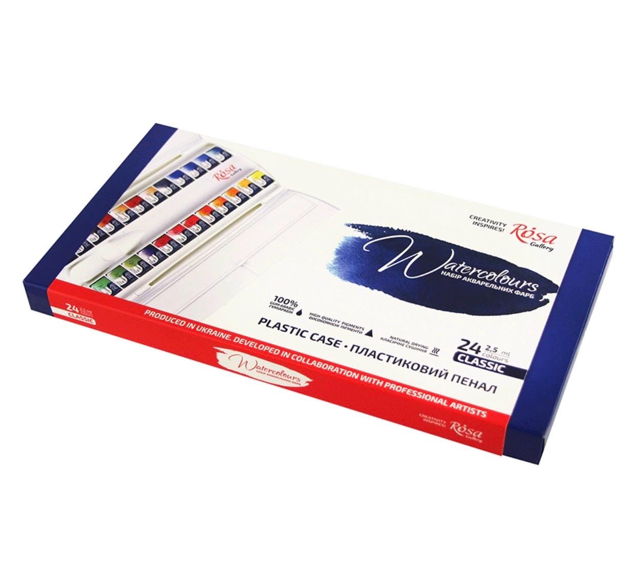 ROSA Gallery Classic Watercolour Set — 24 Full Pans 2.5ml, Plastic Travel Case, Professional Artist