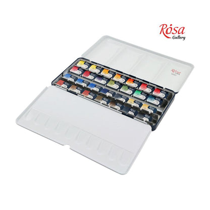 ROSA Gallery Classic Watercolour Set — 28 Full Pans 2.5ml, Indigo Metal Case, Professional Artist