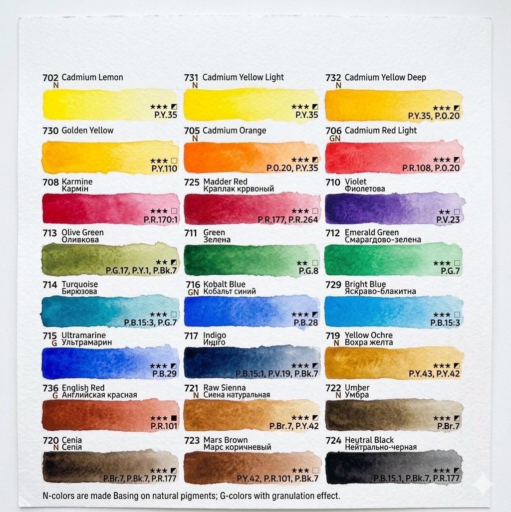 ROSA Gallery Classic Watercolour Set — 24 Full Pans 2.5ml, Plastic Travel Case, Professional Artist