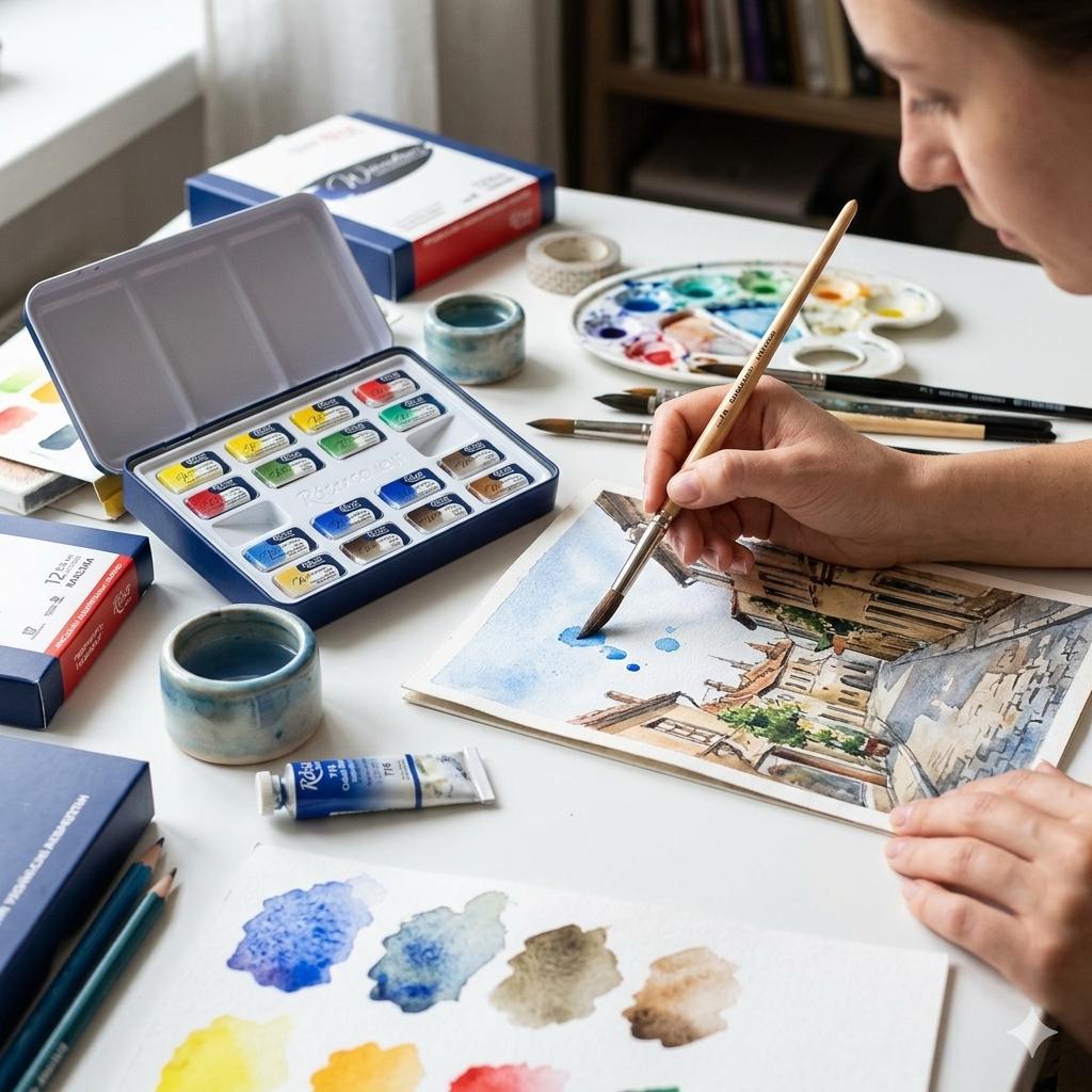 ROSA Gallery Classic Watercolour Set, 12 or 24 Colours, Cardboard Case, Professional Artist Gift, Ukraine