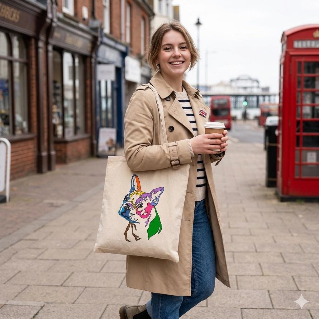 ROSA Talent DIY Tote Bag Colouring Kit — Vibrant Pug Design, Eco Cotton Shopper, Paint Your Own Bag