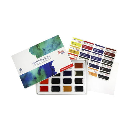 Watercolour Starter Kit 16 Pans, Brushes Paper Palette, Beginner Painting Set ROSA Studio