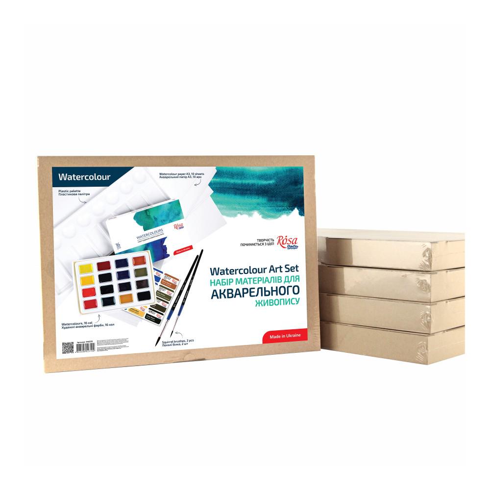 Watercolour Starter Kit 16 Pans, Brushes Paper Palette, Beginner Painting Set ROSA Studio