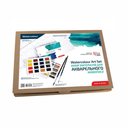Watercolour Starter Kit 16 Pans, Brushes Paper Palette, Beginner Painting Set ROSA Studio