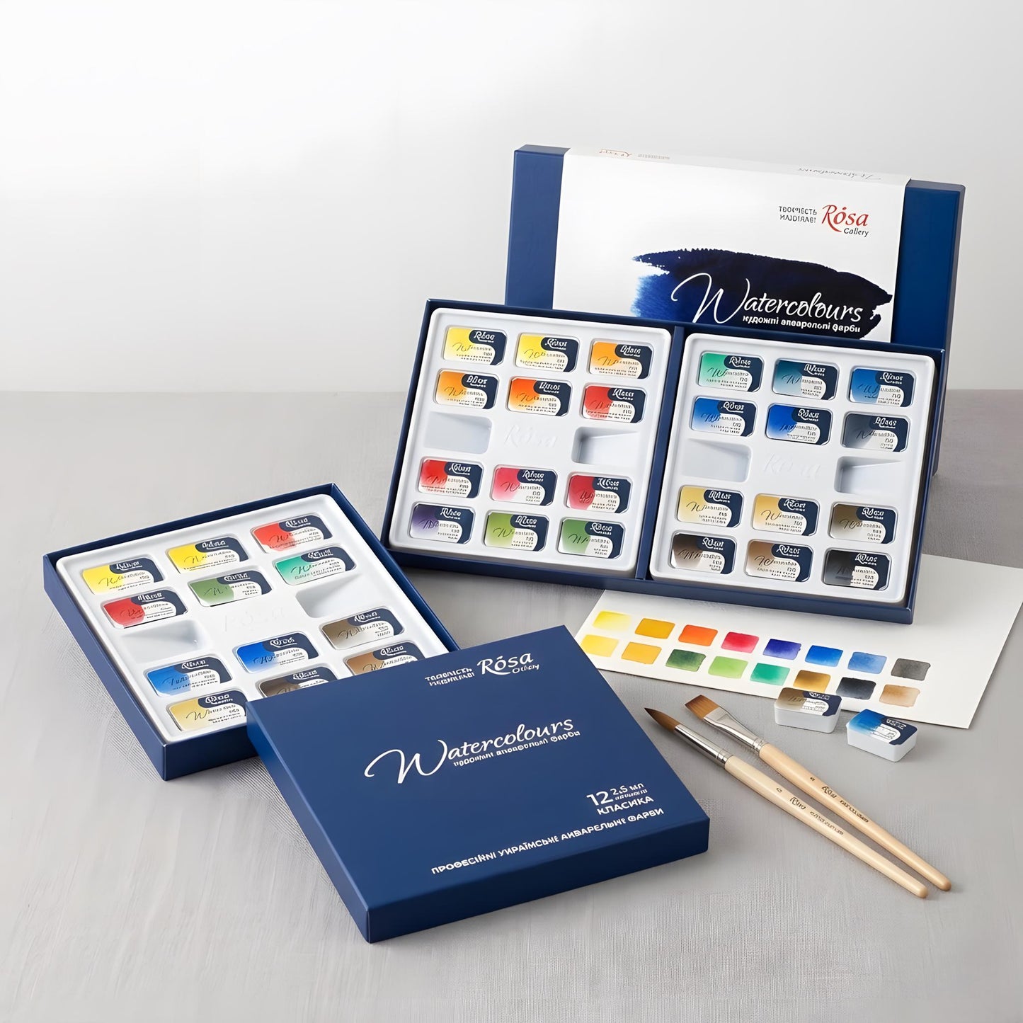 ROSA Gallery Classic Watercolour Set, 12 or 24 Colours, Cardboard Case, Professional Artist Gift, Ukraine