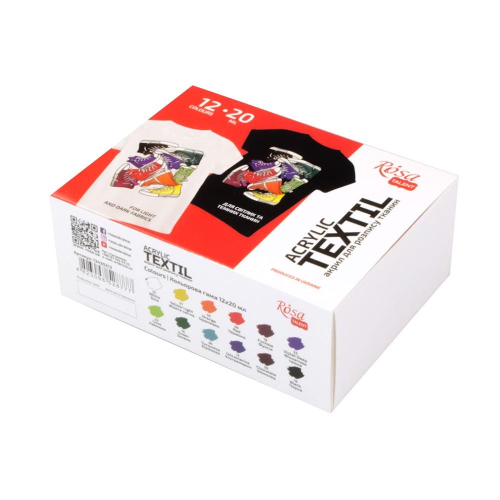 ROSA Talent STYLE Fabric Paint Set — 9, 12 or 18 Colours 20ml, Acrylic Paint for Clothes & Denim, UK