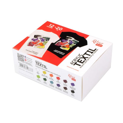 ROSA Talent STYLE Fabric Paint Set — 9, 12 or 18 Colours 20ml, Acrylic Paint for Clothes & Denim, UK