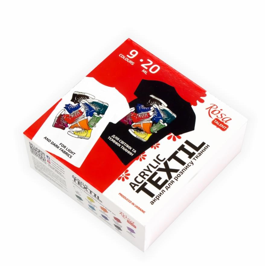 ROSA Talent STYLE Fabric Paint Set — 9, 12 or 18 Colours 20ml, Acrylic Paint for Clothes & Denim, UK