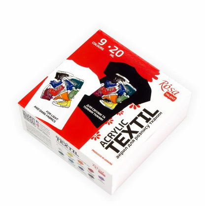 ROSA Talent STYLE Fabric Paint Set — 9, 12 or 18 Colours 20ml, Acrylic Paint for Clothes & Denim, UK