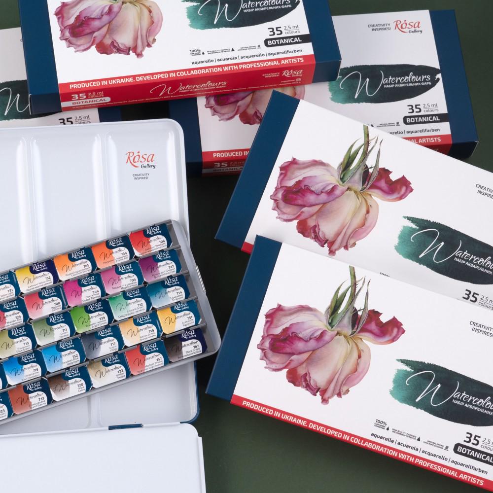 ROSA Gallery Botanical Watercolour Set — 35 Full Pans, Metal Case, Ukrainian Artist Edition
