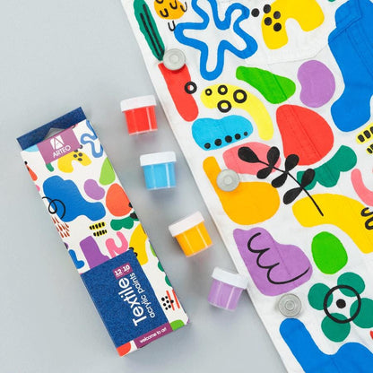 ARTEO Fabric Paint Set 12 Colours 10ml — Abstract Design Box, Acrylic Paint for Clothes & Denim