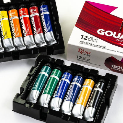 ROSA Gallery Professional Gouache Paint Set — 6 or 12 Colours, 20ml Aluminium Tubes, Ukraine