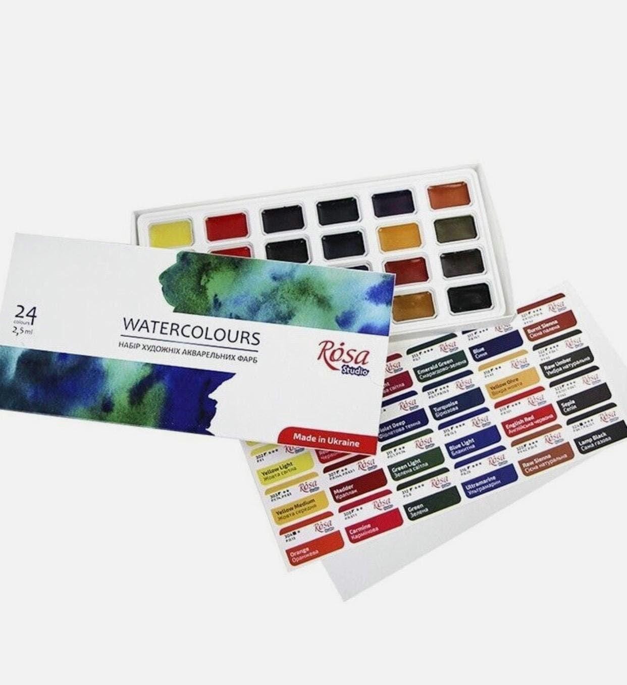 ROSA Studio Watercolour Set — 24 Full Pans 2.5ml, Single Pigment, Professional Student Grade Paint