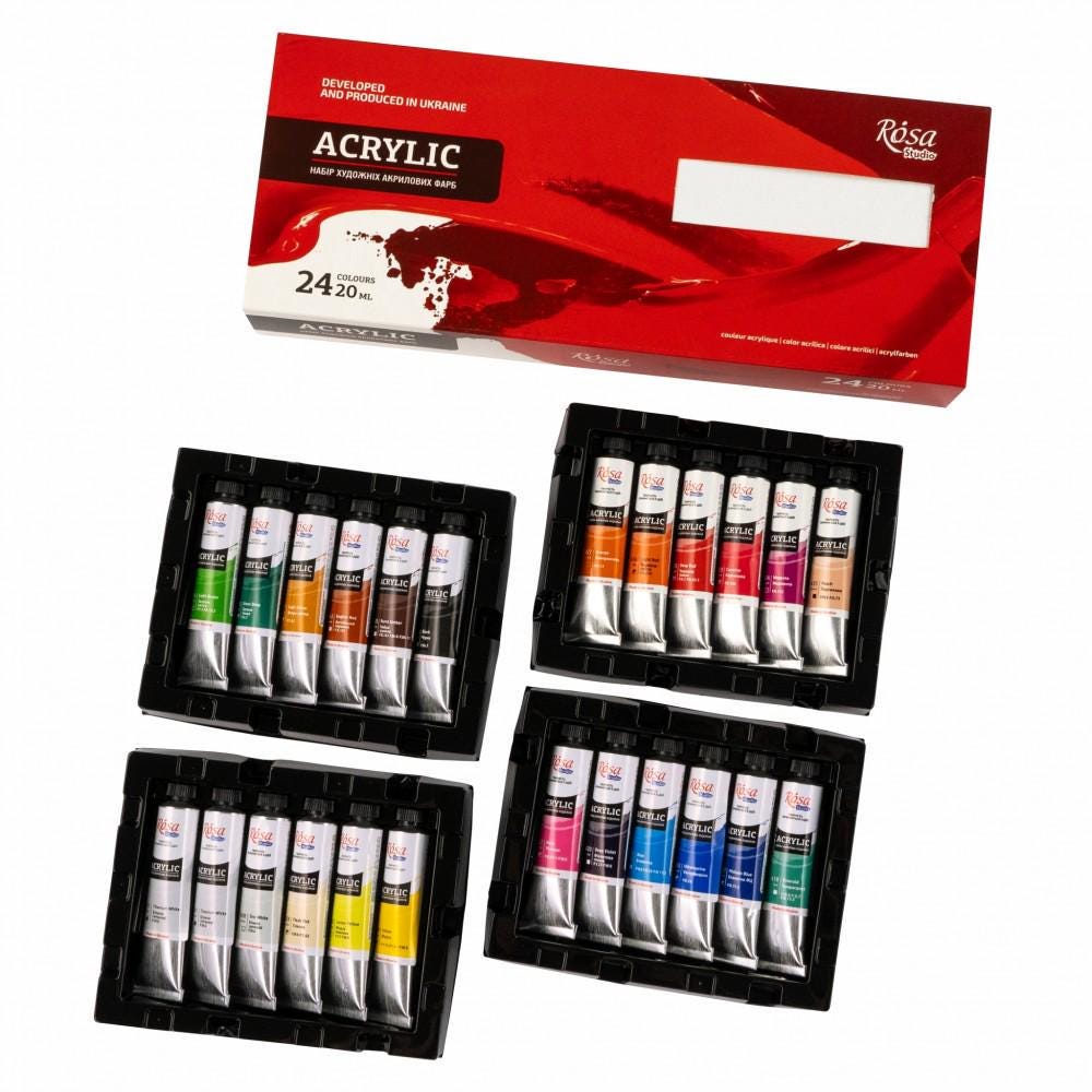 Rosa Studio Acrylic Paint Set, 18-24 Colours 20Ml Tubes, Artist Quality Canvas Painting Supplies