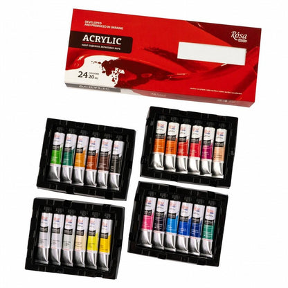 Rosa Studio Acrylic Paint Set, 18-24 Colours 20Ml Tubes, Artist Quality Canvas Painting Supplies