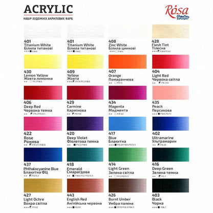 Rosa Studio Acrylic Paint Set, 18-24 Colours 20Ml Tubes, Artist Quality Canvas Painting Supplies