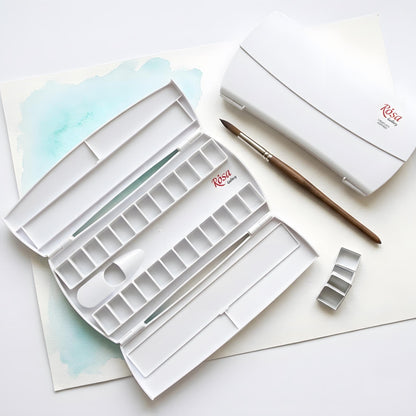 ROSA Gallery Watercolour Palette Case — 24 Deep Wells, Plastic, For Pans & Tubes, Artist Grade UK