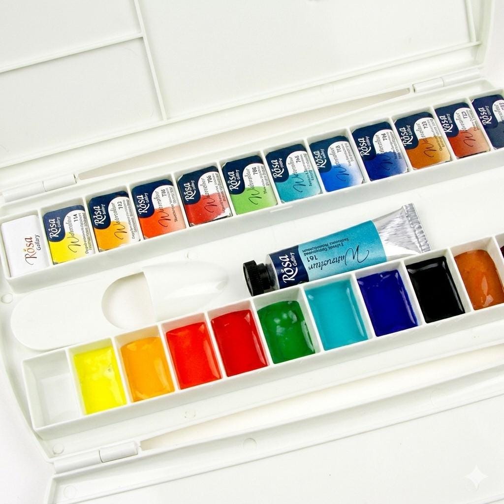 ROSA Gallery Watercolour Palette Case — 24 Deep Wells, Plastic, For Pans & Tubes, Artist Grade UK