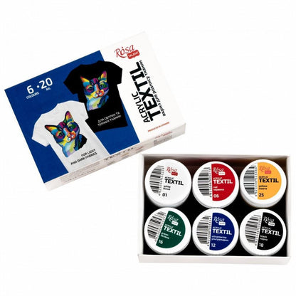 ROSA Talent CAT Fabric Paint Set — 6, 9 or 12 Colours 20ml, Acrylic Textile Paint for Clothes UK