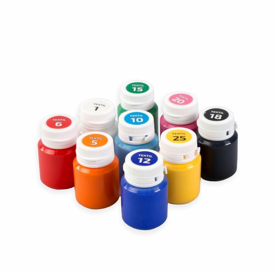 ROSA Talent CAT Fabric Paint Set — 6, 9 or 12 Colours 20ml, Acrylic Textile Paint for Clothes UK