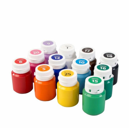 ROSA Talent CAT Fabric Paint Set — 6, 9 or 12 Colours 20ml, Acrylic Textile Paint for Clothes UK